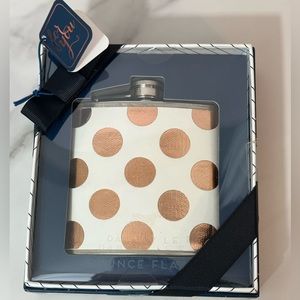 NIB Dabney Lee White with Gold Polka Dots Drinking Flask - Holds 6 ounces